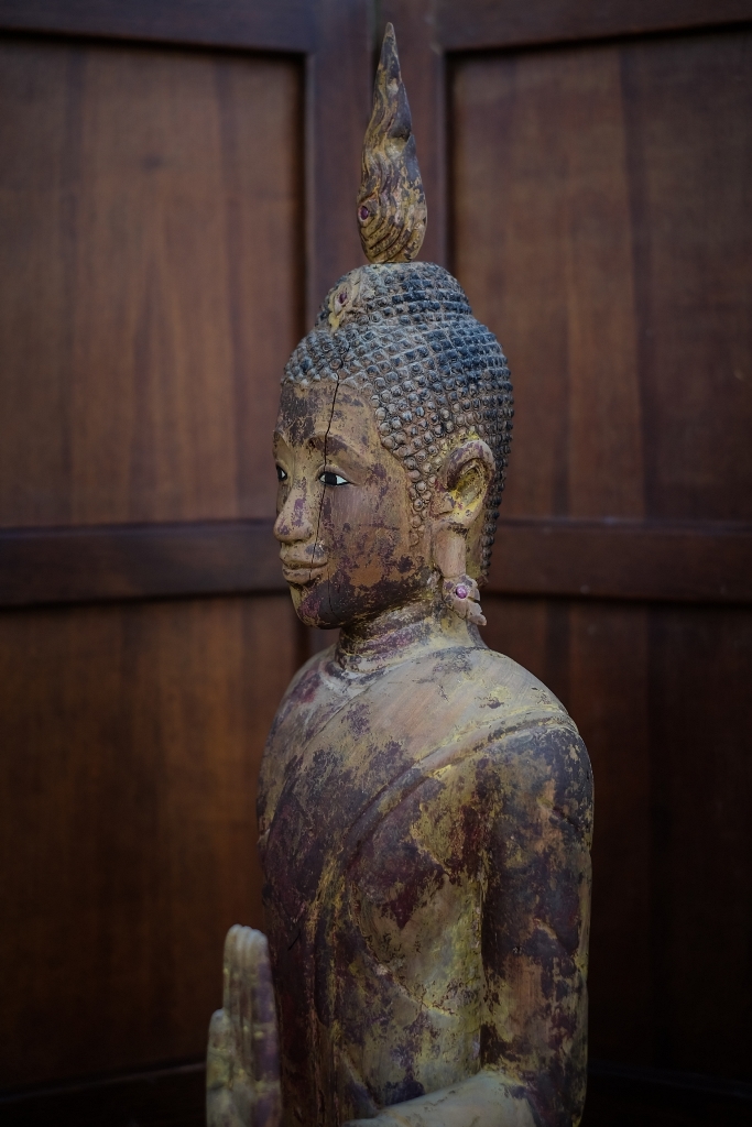 Extremely Rare 19C Standing Wood Laos Buddha #BB80